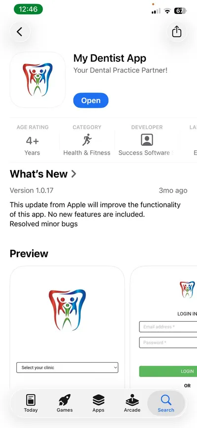 My Dentist App's full listing page on the Apple App Store